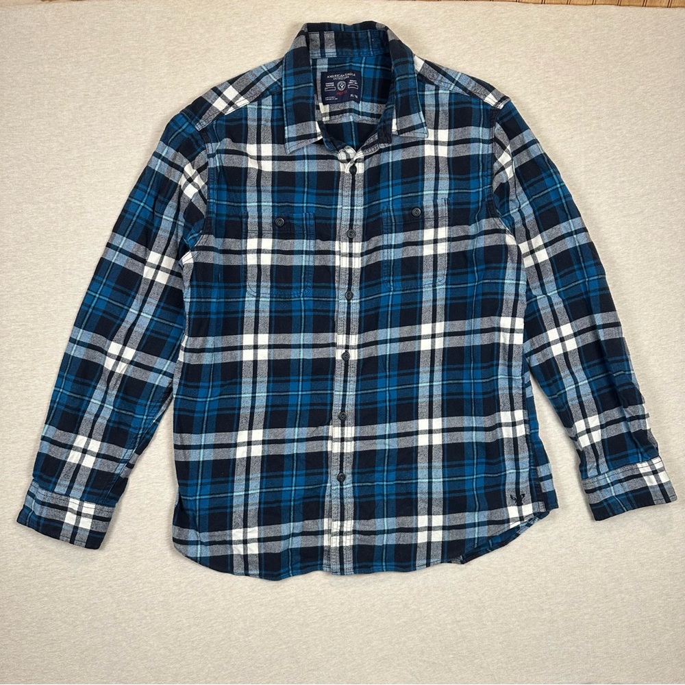 American Eagle Outfitters Blue and Black Checkered Shirt Long Sleeve XL Plaid